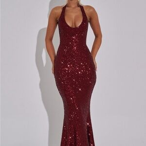 Glamorous Backless Red Sequin Dress